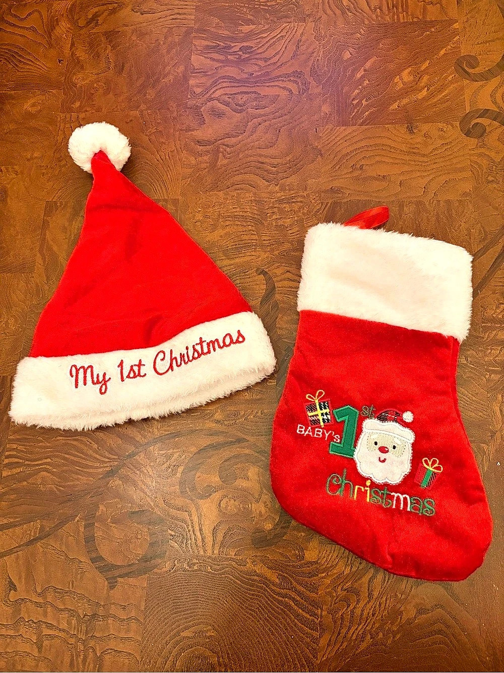 My 1st Christmas Hat and Baby's 1st Christmas Stocking Set Red & White